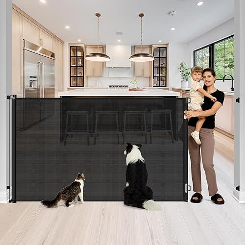 48" Extra Tall Pet Gate 72" Long Baby Gate - No Jump, 4ft Extra Tall Retractable Baby Gates Extra Wide Dog Gate, Indoor/Outdoor Retractable Gate Wide Baby Gate Extra Tall Cat Gate for Doorway, Black