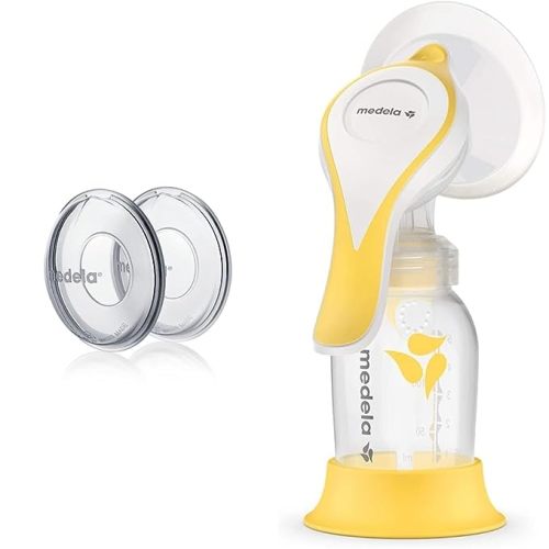 Medela Harmony Manuel Breast Pump & Breast Milk Collection Shells Set, Includes Harmony Manual Breast Pump & 2 Count Collection Cups for Nursing and Breastfeeding Designed to Catch Excess Breastmilk - Harmony & Collection Shells
