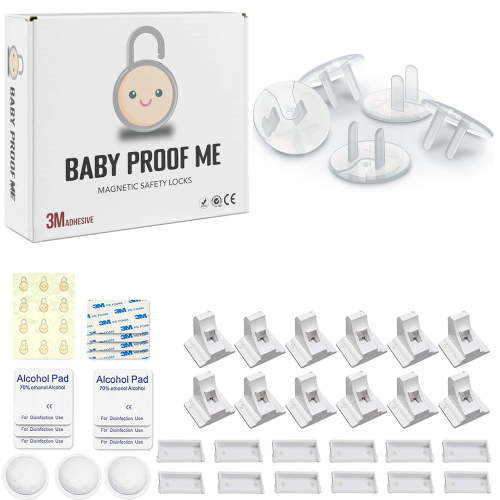 BABY PROOF ME 24 Pack Outlet Covers BUNDLE with Magnetic Cabinet Locks for Child Safety (12 Locks and 3 Keys), Easy Installation Baby Safety