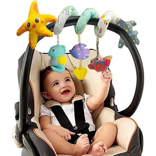 Baby Toys Infant Carseat Toy - Car Seat Toys Gifts for 0-6 6-12 Months Stroller Toy for Newborn Babies Boy Girl 3-6 Month Spiral Hanging Bassinet Crib Toy 0-3 4 5 6 7 8 9 10 11 Soft Sensory Toy Gift