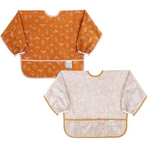 Bumkins Sleeved Bib for Girl or Boy, Baby and Toddler for 6-24 Mos, Essential Must Have for Eating, Feeding, Baby Led Weaning Supplies, Long Sleeve Mess Saving Food Catcher, 2-pk Desert Boho