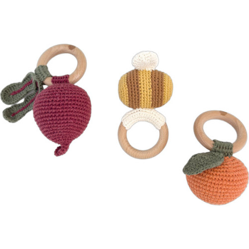 Garden Rattle Set Bee Beet Orange Cotton Teether Summer Fall - The Blueberry Hill | Maisonette