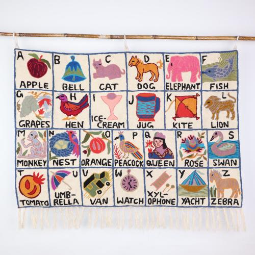 Handmade Alphabet Tapestry for Kids' Room – Unique Boho Wall Art | A To Z Hand Woven Wall Hanging | Baby Shower Gift
