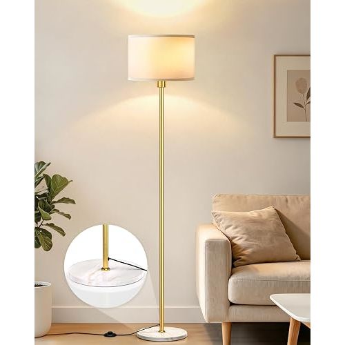 63" Gold Floor Lamp for Living Room, Standing Lamp with Marble Base