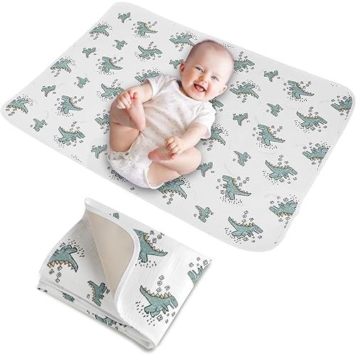Baby Diaper Changing Pad, 19.7"x25.6" Waterproof Changing Pad Liners with 100% Muslin Cotton Front Top and Leather Back, Soft and Absorbent Portable Changing Mat for Travel, Changing Station