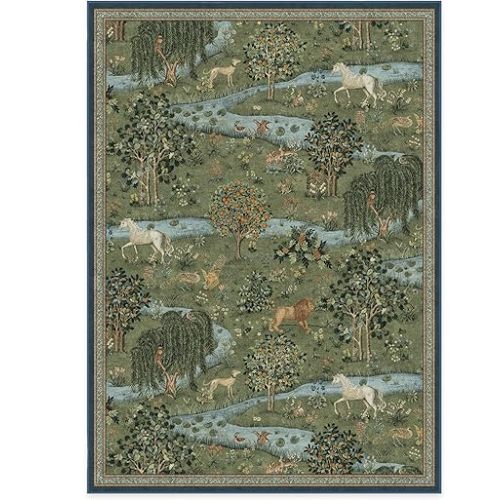RUGGABLE x Morris & Co Washable 5x7 Area Rug, Owl & Willow Green, Premium Rugs for Living Room, Bedroom, Kitchen, Office, Classroom with Gripper Non Slip Pad