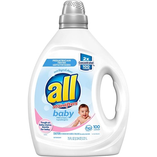 all Liquid Laundry Detergent, Gentle for Baby, Unscented and Hypoallergenic, 2X Concentrated, 100 Loads
