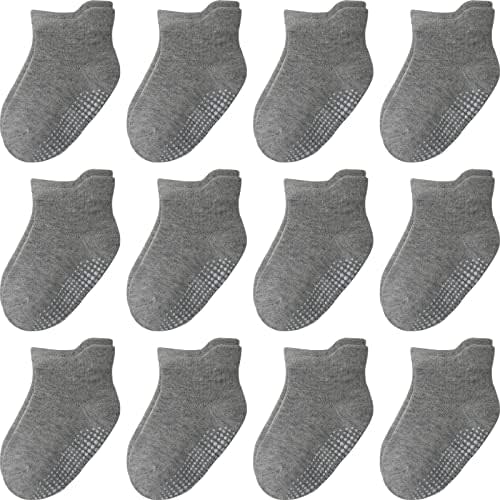 Non Slip Grip Ankle Baby Socks 12 Pack for Toddler Boys and Girls Kids,Infant Cute Cotton Baby Socks