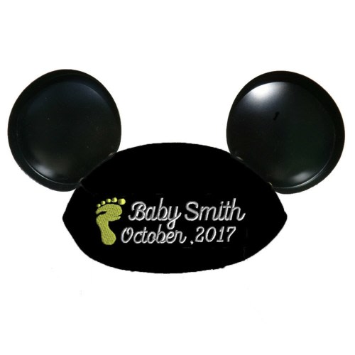 Baby Footprint Script Personalized Black Mouse Ear Hat for Baby Announcement, Baby Shower, New Baby, Gender Reveal