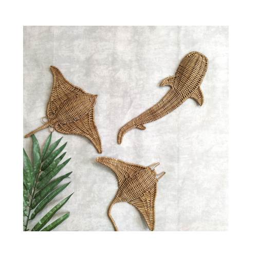 Shark wicker hanging decor, Stingray decor, Set underwater world, Wicker nautical wall decor, Beach house decor