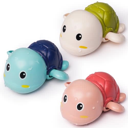 LiKee Bath Toys 3 Pack with 3 Colors | Cute Swimming Turtles Wind Up Toys for Baby Toddlers 1+ Year Old | Floating Bath & Pool Toys for Kids Age 1-3-5 | Baby Shower & Birthday Gift (Boys Girls)