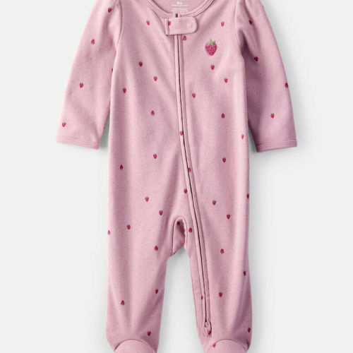 Pink Baby Girl Strawberry Print 100% Cotton Sleeper- Pink | Carter’s Oshkosh Canada