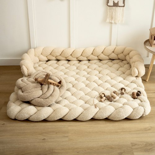 Floor Cushion Custom Seating Rug with Plush & Teddy Braided Play Mat P