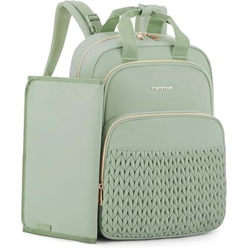 mommore Diaper Bag Backpack Large Baby Bag for Boys Girls Quilted Travel Diaper Backpack with Changing Pad, Stroller Straps