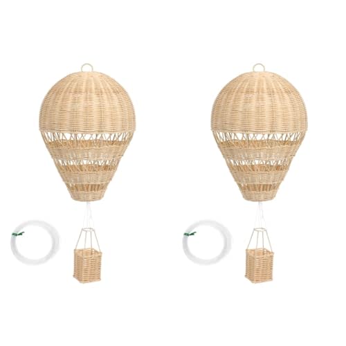 Rattan Hot Air Balloon Decor: 2pcs Wicker Basket Decoration for Baby Shower, Baby Nursery Bedroom Hanging Decoration, DIY Craft, Small Vintage Basket Home Garden Decor