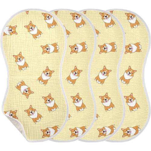 Cute Corgi Dog Pattern Muslin Burp Cloths for Baby 2 Pack Soft 100% Cotton Baby Washcloths Bibs for Boy Girl