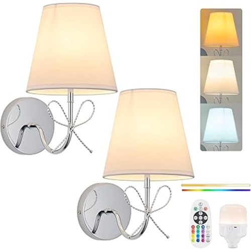 PASSICA DECOR 2 Pack Rechargeable Battery Operated Wall Sconces Set of Two, Wireless Cordless Wall Lights with Remote Control, Dimmable LED Lights, 3 Modes & 12 RGB Colors for Bedroom, Hallway, Stairs