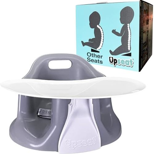 Upseat Baby Floor Seat Booster Chair for Sitting Up with Removable Tray for Meals and Playtime, Developed with Physical Therapists for Safe and Healthy Hip Development and Posture - Grey