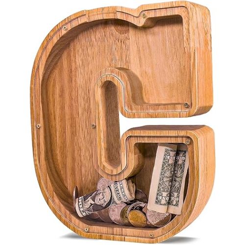 Wooden Letter Piggy Bank for Kids Larger Letter Piggy Bank for Boys and Girls Personalized Piggy Bank Initial Coin Bank Wood Kids Money Bank for Birthday and Festival