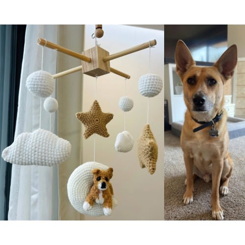 Custom Baby Mobile, Custom Crochet Dog, Nursery Decor, Hanging Mobile, Cirb Mobile, Nursery Baby Mobile, Toddler Toys, Dog Sympathy Gifts