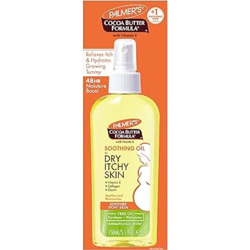 Palmer's Cocoa Butter Formula Soothing Oil with Vitamin E, Dry, Itchy Skin Relief, Pregnancy-Safe Anti-Itch Body Oil, 5.1 Ounces