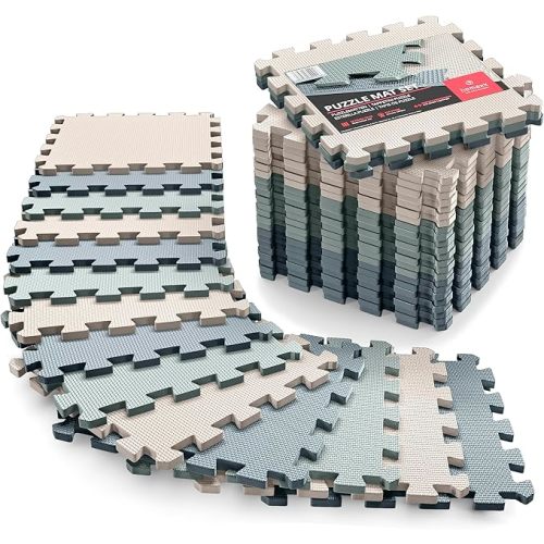 Gym Flooring Set - Interlocking EVA Soft Foam Floor Mat, 18 Pieces Puzzle Rubber Tiles Protective Ground Surface Protection, Play Workout Exercise Mats Underlay Matting Sports Pool Home Fitness Garage