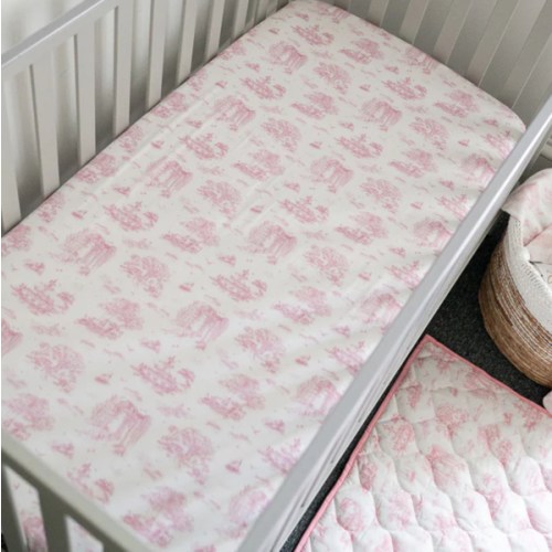 Spring Toile Pink Fitted Crib Sheet
