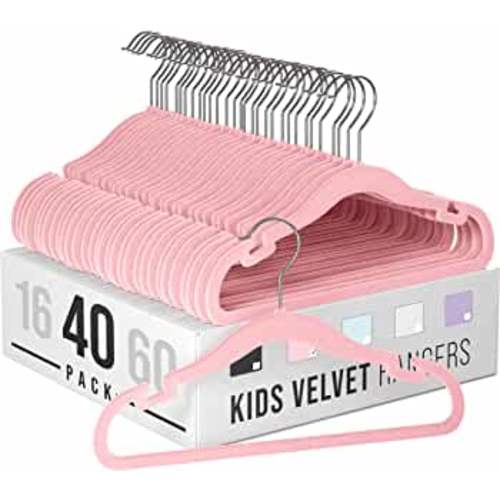 Clothes Baby Hangers for Closets - Unique Notches for Non Slip. Heavy-Duty Velvet Kids & Toddler Hangers for Closet | Ultra Thin Design for Space Saving. Ganchos De Ropa para Bebe (40 Pack Pink)