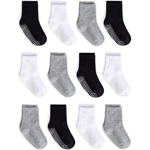 Zaples Grip Crew Socks with Non Slip/Anti Skid Soles for Baby Infants Toddlers Kids Boys Girls