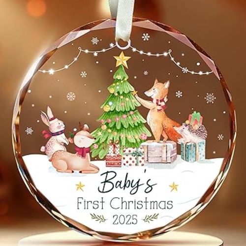 Glass Ornament Baby’s First Christmas 2025 – Glass Holiday Tree Decoration & Keepsake, Newborn Gift for Boys or Girls, Elegant Christmas Decor for New Parents and Families