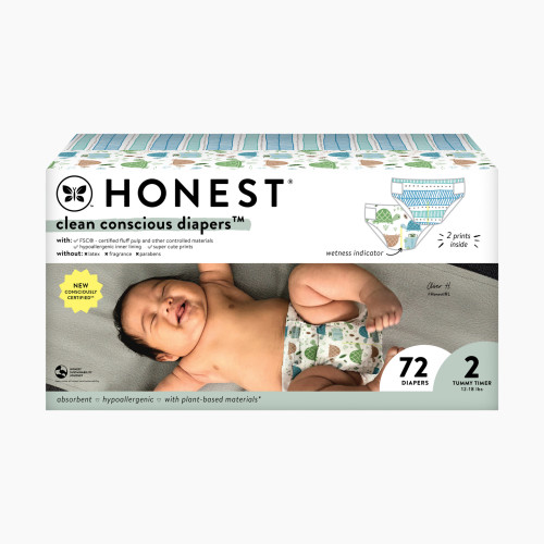 The Honest Company Clean Conscious Disposable Diapers - Turtle Time + Dots+Dashes, Size 2, 72 Count