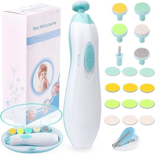 Baby Nail Trimmer Electric Nail File Baby Nail Clippers, 20 in 1 Safe Nail Filer Grinder Kit for Newborn Infant Toddler Kids or Adults Toes Fingernails Care Trim Polish, Led Light and Grinding Heads