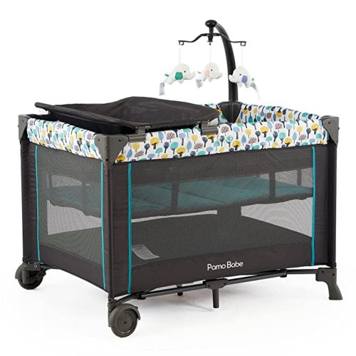 Portable Crib for Baby, Portable Baby Playpen with Detachable Bassinet and Changing Table - Blue