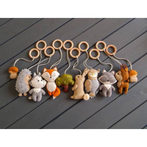 Woodland felt animals for play baby gym toys Forest animals activity gym toys Nursery accessories Montessori felt toys Bunny felt Hanging