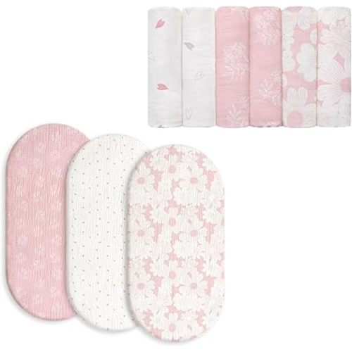 GLLQUEN BABY Muslin Bassinet Sheets 3 Pack & Receiving Blanket Boy Cotton Muslin Swaddle Blankets