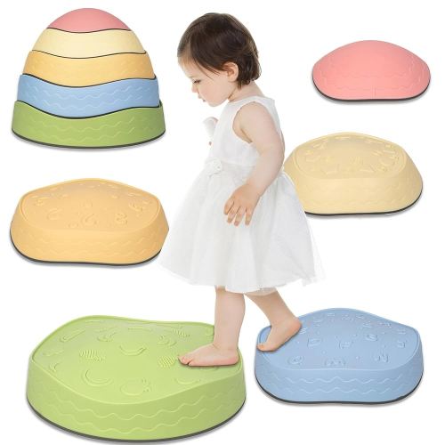 Stepping Stones for Kids, 5pcs Toddler Stepping Stones, Playroom Essentials Kids Stepping Stones, Toddler Sensory Toys Montessori Toys, Non-Slip, Easy to Store, Graphical Cognition