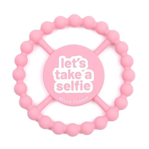 Bella Tunno Happy Teether for Girls– Soft & Easy Grip Baby Girl Teether Toy, Silicone Teether Ring to Help Soothe Gums, Non-Toxic and BPA Free, Let's Take a Selfie