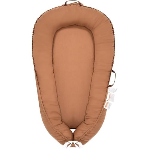 Baby Lounger for Newborns 0-24 Months, 100% Cotton Adjustable Snuggle Me Lounger, Nest in Bed, Essentials Gifts,Portable Floor Seat (Brown)