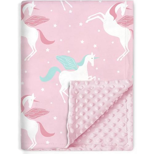 BORITAR Unicorn Baby Blanket for Girls Soft Minky with Double Layer Dotted Backing Ultra Soft and Cute Kids Blanket for Toddler Bed, 30 x 40 Inch Pink