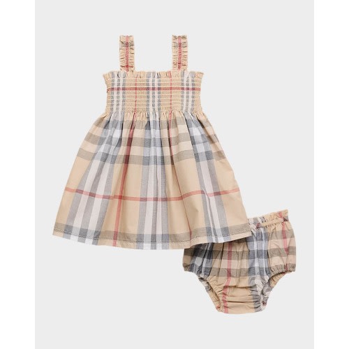 Girl's Tegan Check-Print Smocked Dress W/ Bloomers, Size 3M-18M