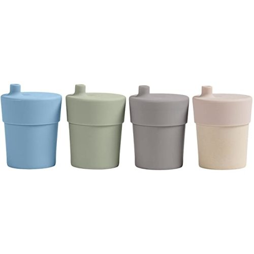 WeeSprout Bamboo Grow-With-Me Sippy Cups with Lids, 10 oz Set of Four, Babies Kids & Toddlers, Made With Bamboo & 100% Silicone, Bite Spout Design, Dishwasher Safe
