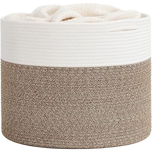 Goodpick Large Cotton Rope Basket, Blanket Basket Living Room 15.8"x15.8"x13.8"-Baby Laundry Basket Woven Storage Basket Nursery Bin