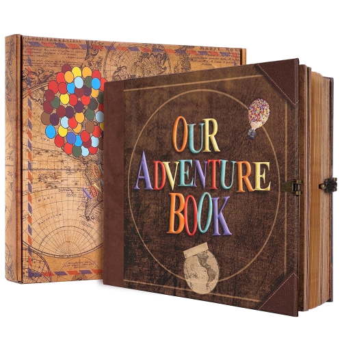 TJT Our Adventure Book Scrapbook Wedding Photo Album Embossed Letter Cover Travel Diary Journal Scrap Book Kit Gift for Christmas Birthday Anniversary