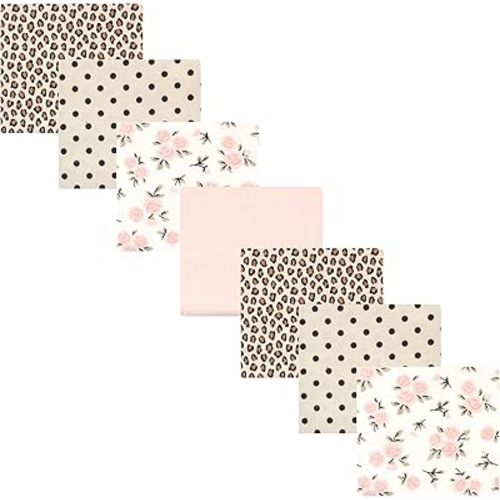 Hudson Baby Unisex Baby Cotton Flannel Receiving Blankets Bundle, Neutral Pink Floral, One Size