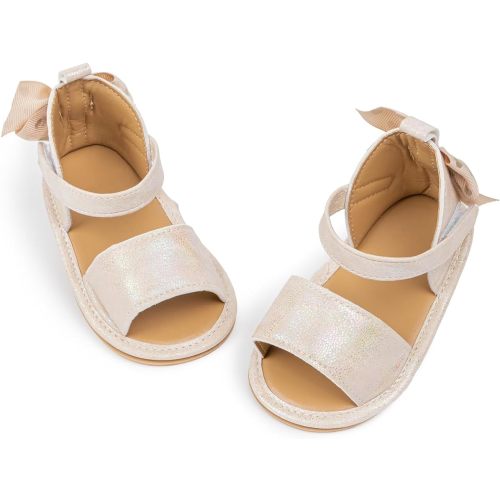 Miamooi Infant Baby Girls Boys Sandals Summer Bowknot Crib Shoes Toddler Pu Leather Flower Soft Rubber Sole Dress Flats First Walker Shoes