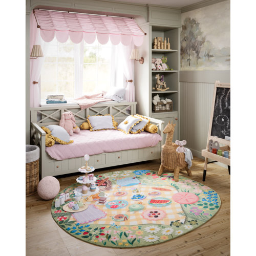 PlayGround rugs by Momeni Momeni Playground Tea Party Green Kid Rug Round | Wayfair