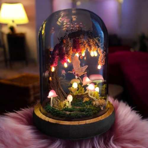 Enchanted Pink Wisteria Fairy Unicorn Mushroom Night Light - Unique Gift