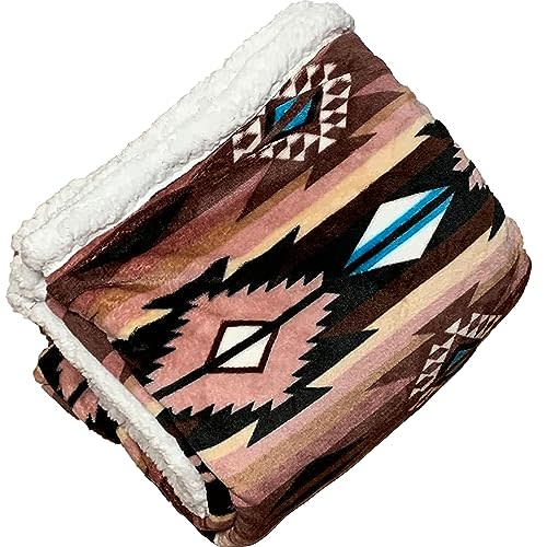 Ultra Soft Sherpa Fleece Throw Blanket | Cozy, Plush Baby Blanket for Kids | Reversible with Aztec Prints | Washable | Wide Size for Extra for Warmth & Comfort | Cute, Brown Aztec