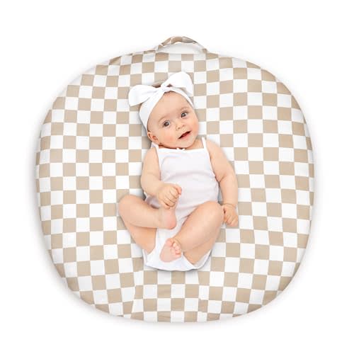 DILIMI Newborn Lounger Cover Removable Cover Ultra Soft Comfortable Lounger Slipcover Removable Cover for Infant Lounger Pillow, Light Brown Checkerboard (Lounger Pillow Not Included)