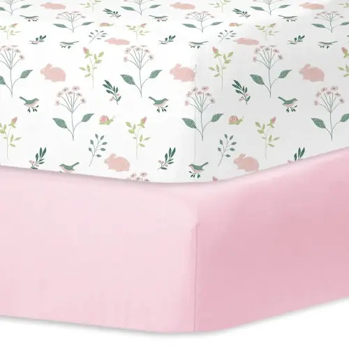 Little Grape Land Crib Sheets for Girls and Boys, 2pk Baby Crib Fitted Sheet for Standard Size Crib and Toddler Mattress, Super Soft Baby Sheet (Little Bunny)